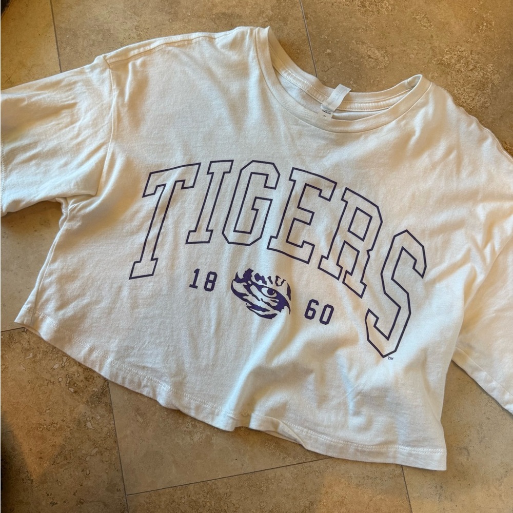 White LSU Tigers Crop Top Shirt